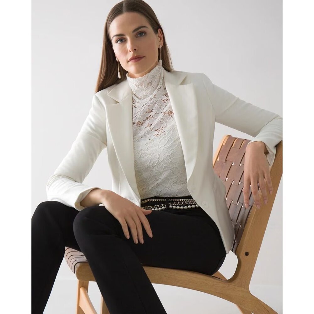 WHBM White House Black Market Lace Turtleneck Top Blouse Small Y2K 90s Fitted - Picture 4 of 7